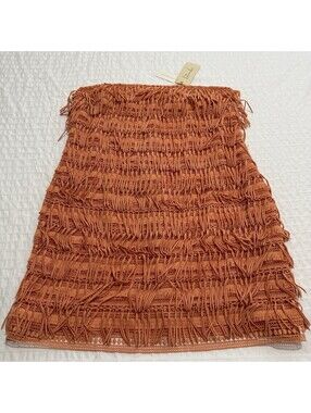 Anthropologie Let Me Be Orange Fringe Tube Strapless Mini Dress NWT Sz L Large